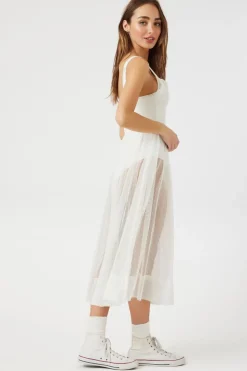 Sheer Dotted Smocked Midi Dress