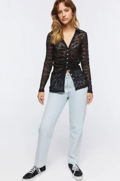 Sheer Floral Lace Shirt