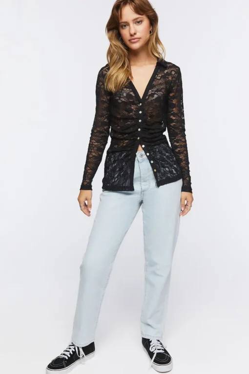 Sheer Floral Lace Shirt