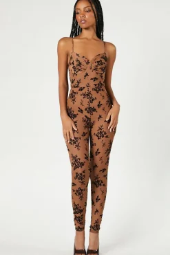 Sheer Floral Mesh Jumpsuit