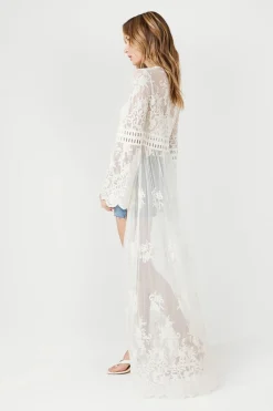 Sheer Lace Open-Front Kimono