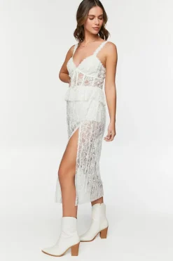 Sheer Lace Slit Midi Dress