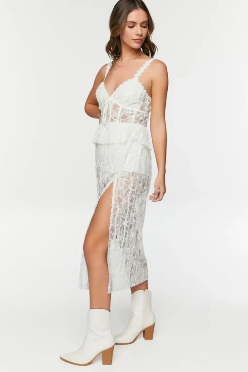 Sheer Lace Slit Midi Dress