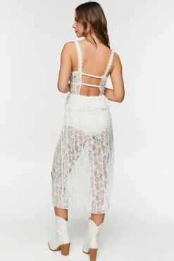 Sheer Lace Slit Midi Dress