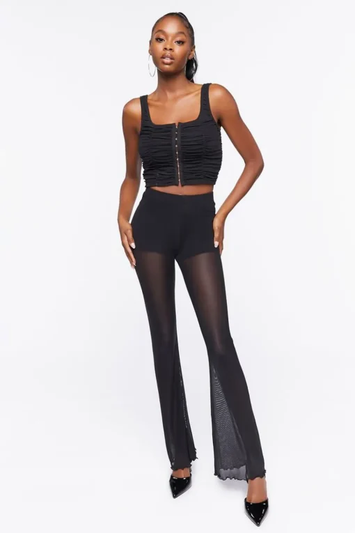 Sheer Mesh High-Rise Flare Pants