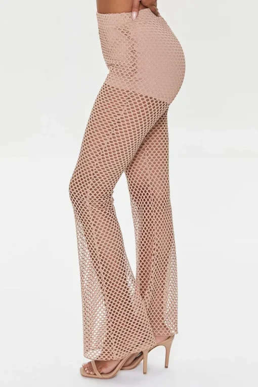 Sheer Mesh High-Rise Flare Pants