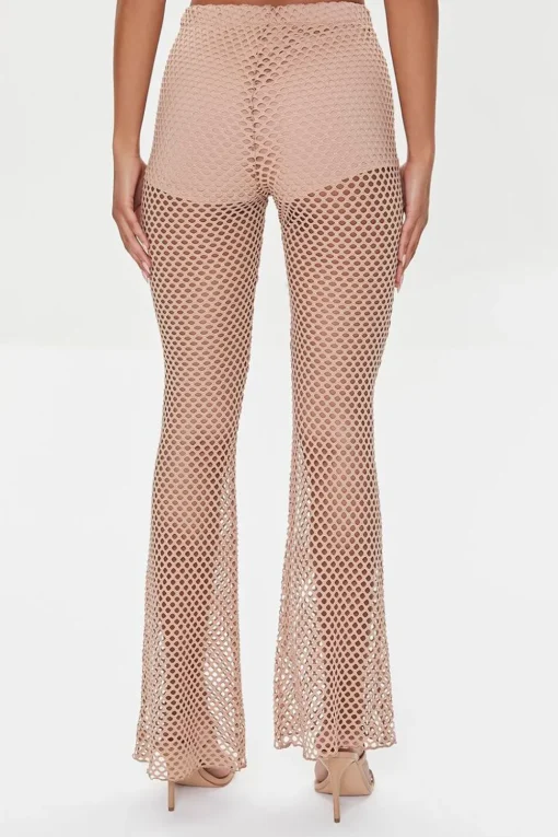 Sheer Mesh High-Rise Flare Pants