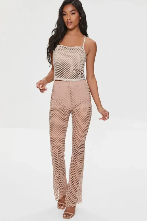 Sheer Mesh High-Rise Flare Pants