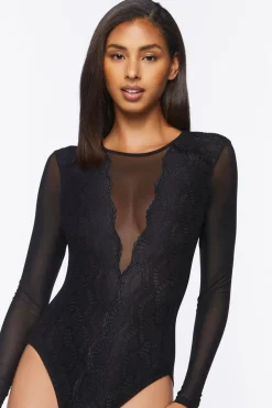 Sheer Mesh Lace Lingerie Bodysuit