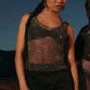 Sheer Rhinestone Netted Tank Top