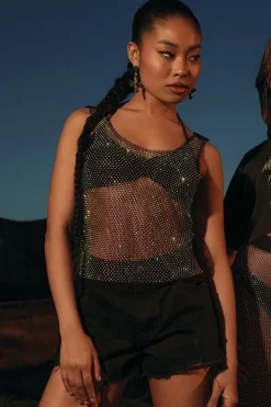 Sheer Rhinestone Netted Tank Top