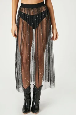 Sheer Sequin Midi Skirt