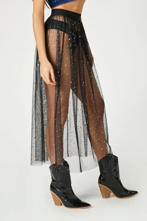 Sheer Sequin Midi Skirt