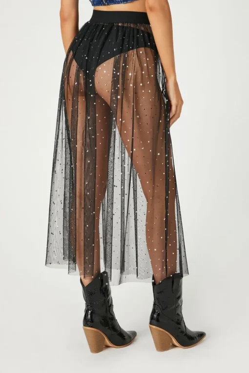 Sheer Sequin Midi Skirt