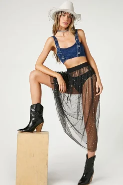 Sheer Sequin Midi Skirt