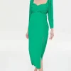 Shirred Midi Slit Dress