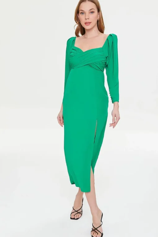 Shirred Midi Slit Dress