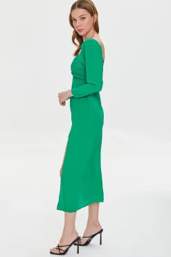 Shirred Midi Slit Dress