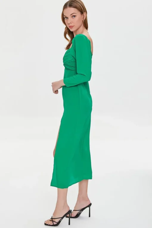 Shirred Midi Slit Dress