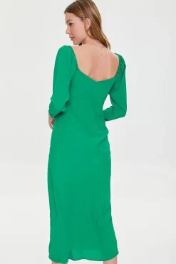 Shirred Midi Slit Dress