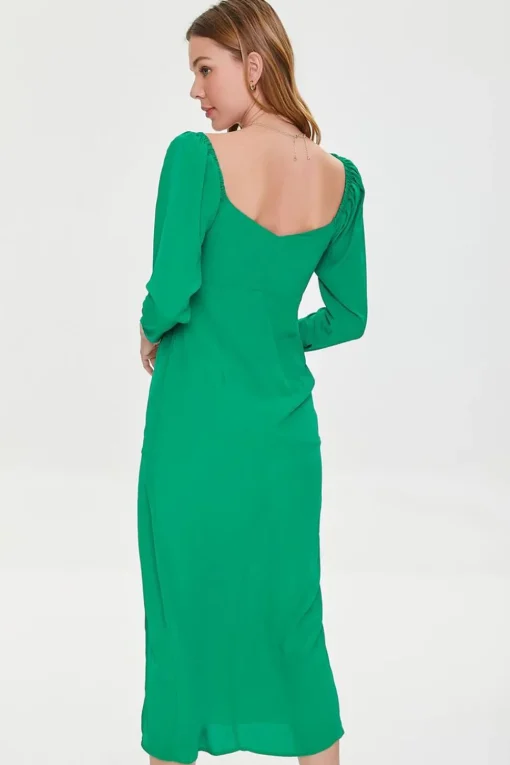 Shirred Midi Slit Dress