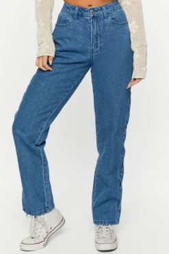 Side-Cutout Straight-Leg Jeans
