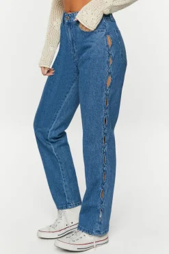 Side-Cutout Straight-Leg Jeans