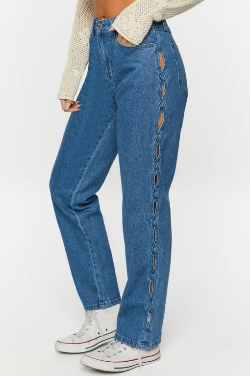 Side-Cutout Straight-Leg Jeans
