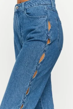 Side-Cutout Straight-Leg Jeans