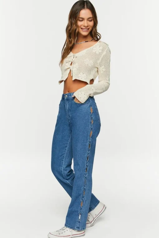 Side-Cutout Straight-Leg Jeans