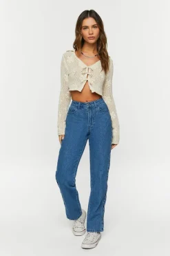 Side-Cutout Straight-Leg Jeans