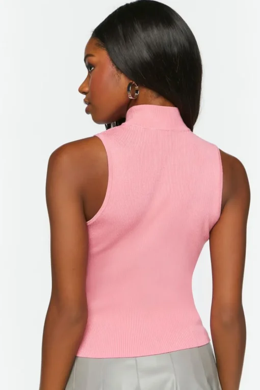 Sleeveless Mock Neck Sweater-Knit Top