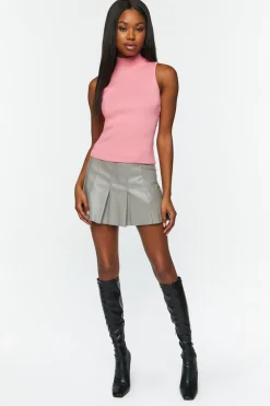 Sleeveless Mock Neck Sweater-Knit Top