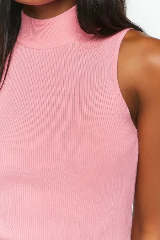 Sleeveless Mock Neck Sweater-Knit Top