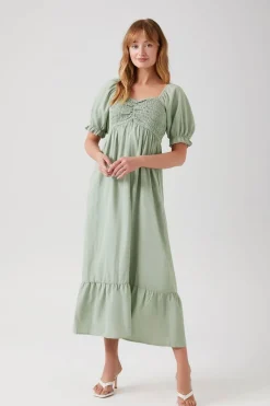 Smocked Babydoll Maxi Dress