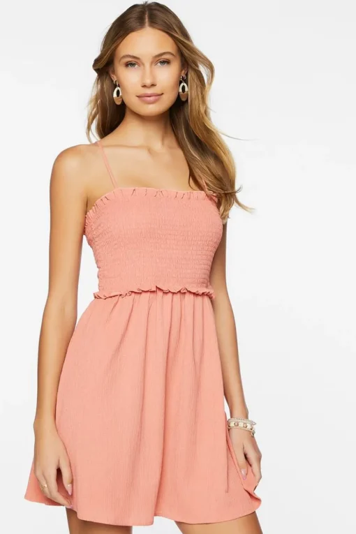 Smocked Cutout Mini Dress