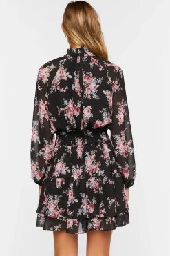Smocked Floral Chiffon Mini Dress