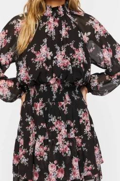 Smocked Floral Chiffon Mini Dress