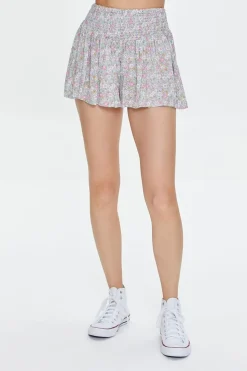 Smocked Floral Print Shorts