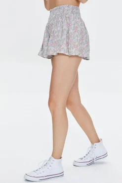 Smocked Floral Print Shorts
