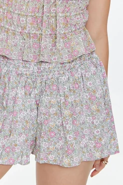 Smocked Floral Print Shorts