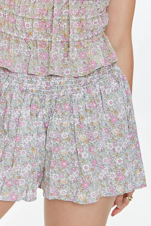Smocked Floral Print Shorts