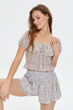 Smocked Floral Print Shorts