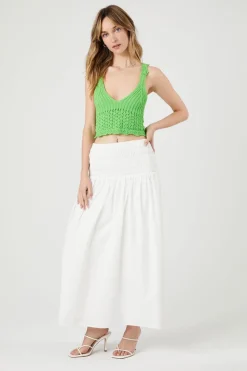 Smocked Poplin Midi Skirt