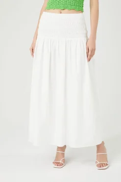 Smocked Poplin Midi Skirt