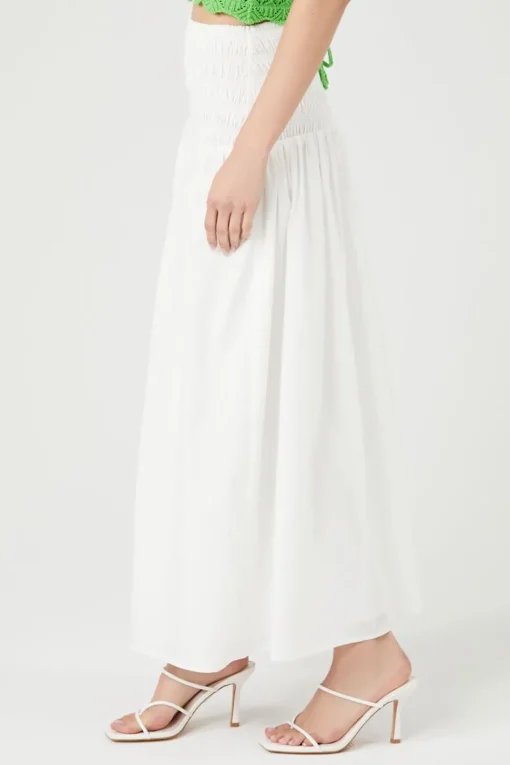 Smocked Poplin Midi Skirt