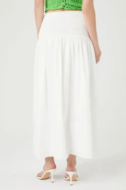 Smocked Poplin Midi Skirt