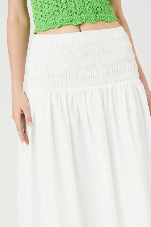 Smocked Poplin Midi Skirt