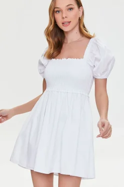 Smocked Puff Sleeve Mini Dress