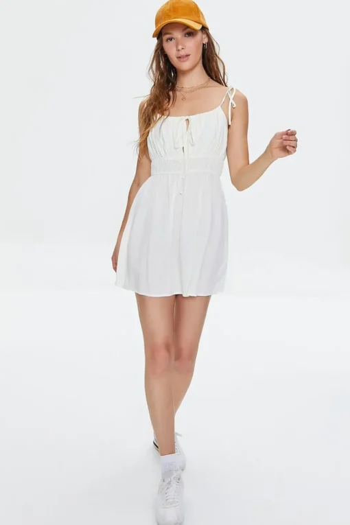 Smocked Tie-Strap Mini Dress